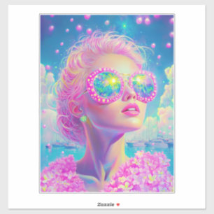 Sticker Femme de Néon glamour avec lunettes étincelantes