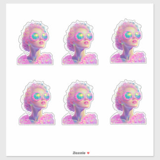 Sticker Femme de Néon glamour avec lunettes étincelantes