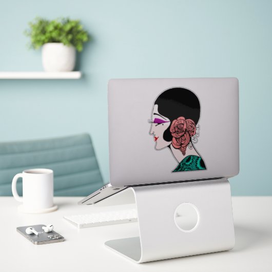 Sticker Femme de pommeau (Ordinateur portable sur le bureau)