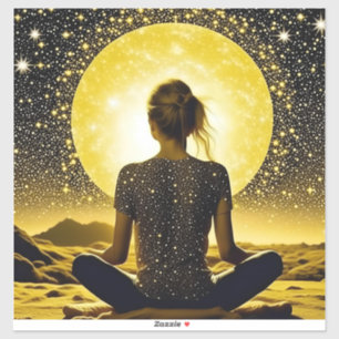 Sticker Femme en méditation sous la lune céleste