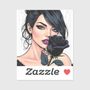 Sticker Femme Gothique Lunatique Personnalisée avec Rose