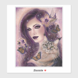 Sticker Femme Imaginaire avec chat par Renee Lavoie