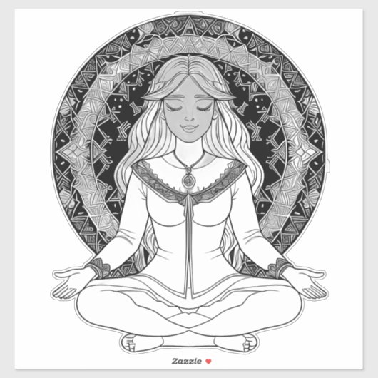 Sticker Femme méditante (Feuille)