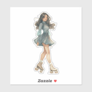 Sticker Femme mignonne en patins à roulettes dans une douc