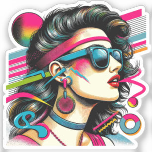 Sticker Femme portant des lunettes de soleil pop art color