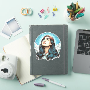 Sticker Femme qui regarde vers le ciel Illustration couleu