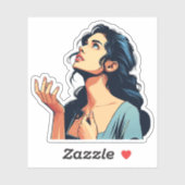 Sticker Femme Regarder prier Dieu illustration art (Feuille)