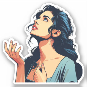 Sticker Femme Regarder prier Dieu illustration art