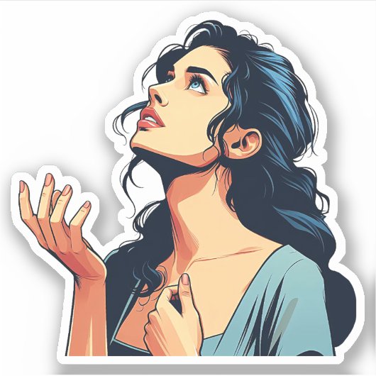 Sticker Femme Regarder prier Dieu illustration art (Devant)