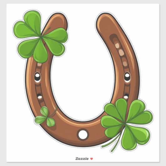 Sticker Fer à Cheval Chanceux Avec Trèfles Verts (Feuille)