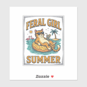 Sticker Feral Girl Été Chat Flotte Conception de T-shirt V