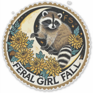 Sticker Feral Girl Fall Raccoon