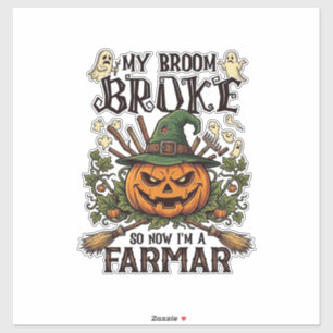 Sticker Ferme Broom Broke Citrouille d'Halloween Sorcière