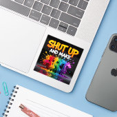 Sticker Ferme-la et fais de l'art (Ordinateur portable avec iPhone)