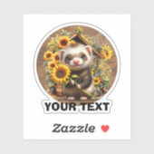 Sticker Ferret adorable avec tournesol personnalisable. (Feuille)