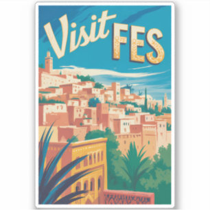 Sticker Fès Maroc Afrique Illustration Voyage Art Vintage