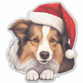Sticker Festif Noël Shetland Sheepdog Kiss Cut (Devant)