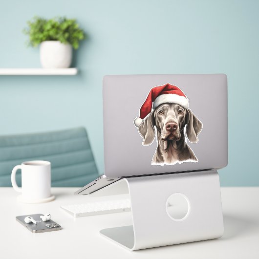 Sticker Festif Noël Weimaraner Kiss Cut (Ordinateur portable sur le bureau)