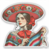 Sticker Festif Sombrero & Sarape Retro Mariachi Mexicana (Devant)