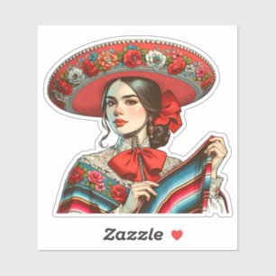 Sticker Festif Sombrero & Sarape Retro Mariachi Mexicana