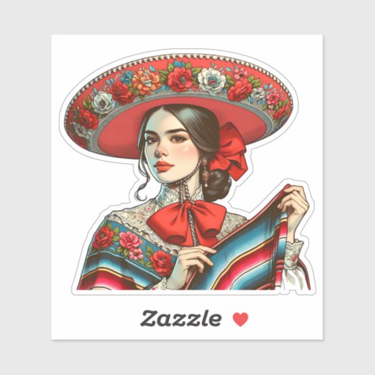 Sticker Festif Sombrero & Sarape Retro Mariachi Mexicana (Feuille)
