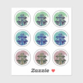 Sticker Festif Vert Bleu Décoré Arbre de Noël (Feuille)