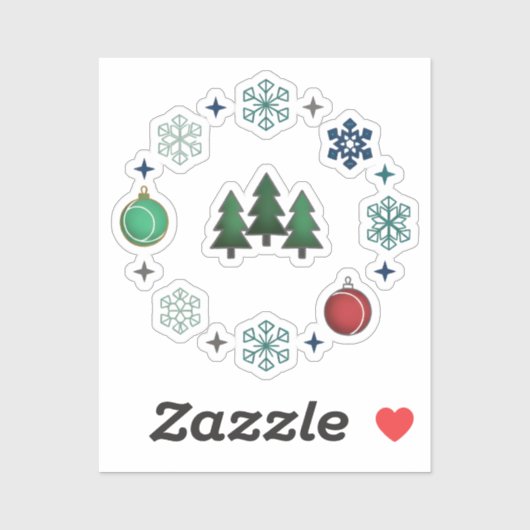 Sticker Festive Christmas Trees & Snowflakes (Feuille)