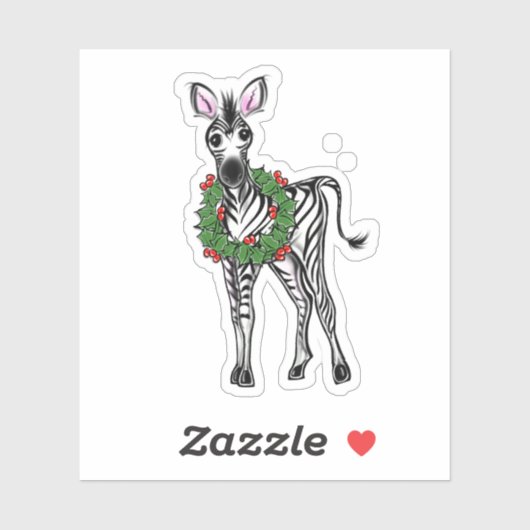 Sticker Festive Fête Zebra illustration, Holly wreath (Feuille)
