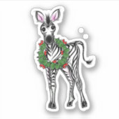 Sticker Festive Fête Zebra illustration, Holly wreath (Devant)