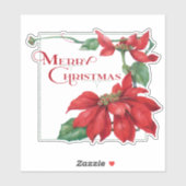 Sticker Festive Joyeux Noël Poinsettias (Feuille)