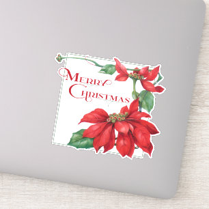 Sticker Festive Joyeux Noël Poinsettias