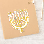 Sticker Festive Menorah Hanoukka Céleste bougies élégantes<br><div class="desc">Faux bougies menorah en feuille d'or pour votre fête Hanoukka. Illustration de la menorah lunaire avec des étoiles blanches recouvertes de bougies célestes sur un socle de bougies menorah en faux or. Menorah élégante étoile Hanoukka illustrée cadeaux de design et produits en papier.</div>