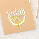 Sticker Festive Menorah Hanoukka Céleste bougies élégantes<br><div class="desc">Faux bougies menorah en feuille d'or pour votre fête Hanoukka. Illustration de la menorah lunaire avec des étoiles blanches recouvertes de bougies célestes sur un socle de bougies menorah en faux or. Menorah élégante étoile Hanoukka illustrée cadeaux de design et produits en papier.</div>