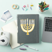 Sticker Festive Menorah Hanoukka Céleste bougies élégantes (Couverture iPad)