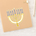 Sticker Festive Menorah Hanoukka Céleste bougies élégantes<br><div class="desc">Faux bougies menorah en feuille d'or pour votre fête Hanoukka. Illustration de la menorah lunaire avec des étoiles blanches recouvertes de bougies célestes sur un socle de bougies menorah en faux or. Menorah élégante étoile Hanoukka illustrée cadeaux de design et produits en papier.</div>