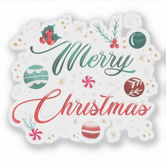 Sticker Festive Merry Christmas Typography with Ornaments (Devant)