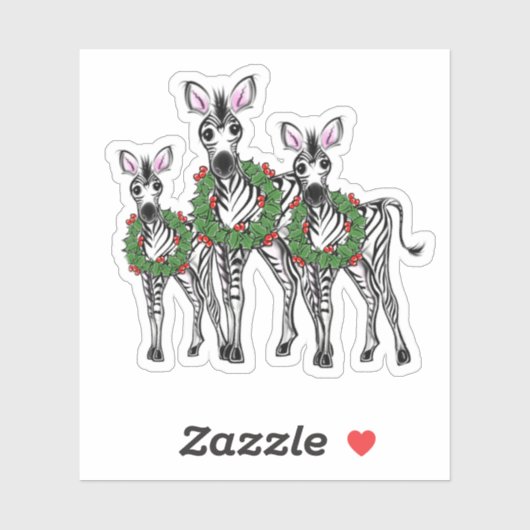 Sticker Festive Noël zèbres, xmas couronne, plaid gris (Feuille)