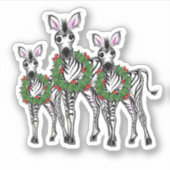 Sticker Festive Noël zèbres, xmas couronne, plaid gris (Devant)