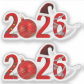 Sticker Festive Red Merry Christmas New Year 2026 (Devant)