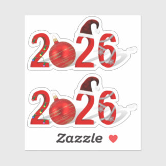 Sticker Festive Red Merry Christmas New Year 2026