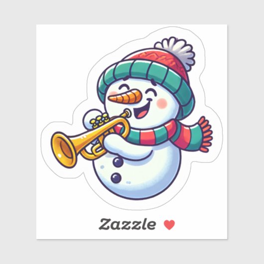 Sticker Festive Snowman Trumpeting joyeusement (Feuille)