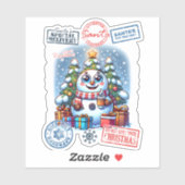 Sticker Festive Snowman With Christmas Stamps and Presents (Feuille)