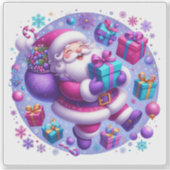 Sticker Festive Violet Noël Joie avec Père Noël et cadeaux (Devant)
