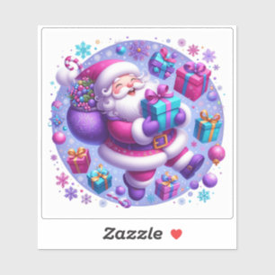 Sticker Festive Violet Noël Joie avec Père Noël et cadeaux