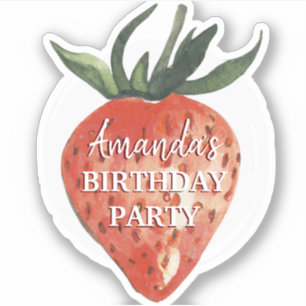 Sticker Fête d'anniversaire à la fraise aquarelle