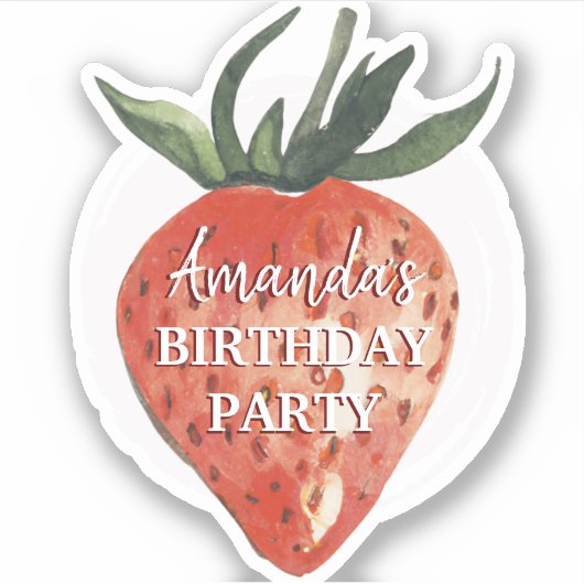 Sticker Fête d'anniversaire aux fraises à l'aquarelle (Devant)