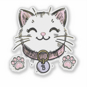 Sticker Fête d'anniversaire Chat Chaton Rose Violet Or