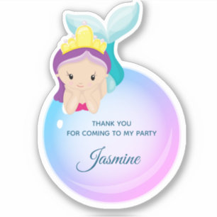 Sticker Fête d'anniversaire de fille sirène Merci