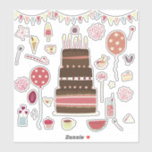 Sticker Fête d'anniversaire et fête du gâteau (Feuille)