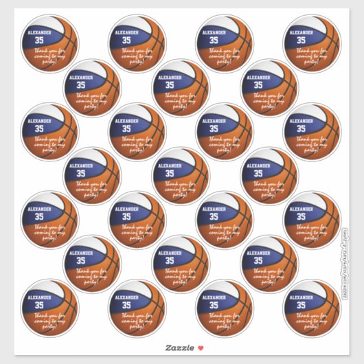 Sticker fête de basket bleu blanc merci ensemble de 25 (Feuille)